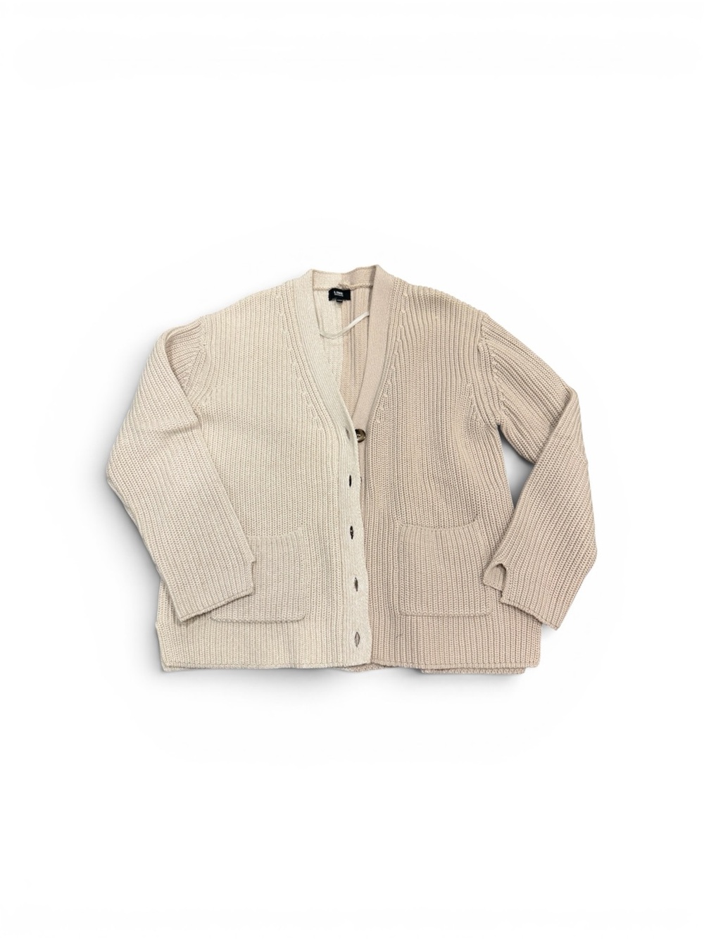 Women's Two-Tone Cream Knit Button Cardigan